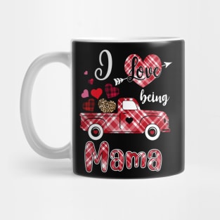 I Love Being Mama Red Plaid Truck Heart Valentines Day Mug